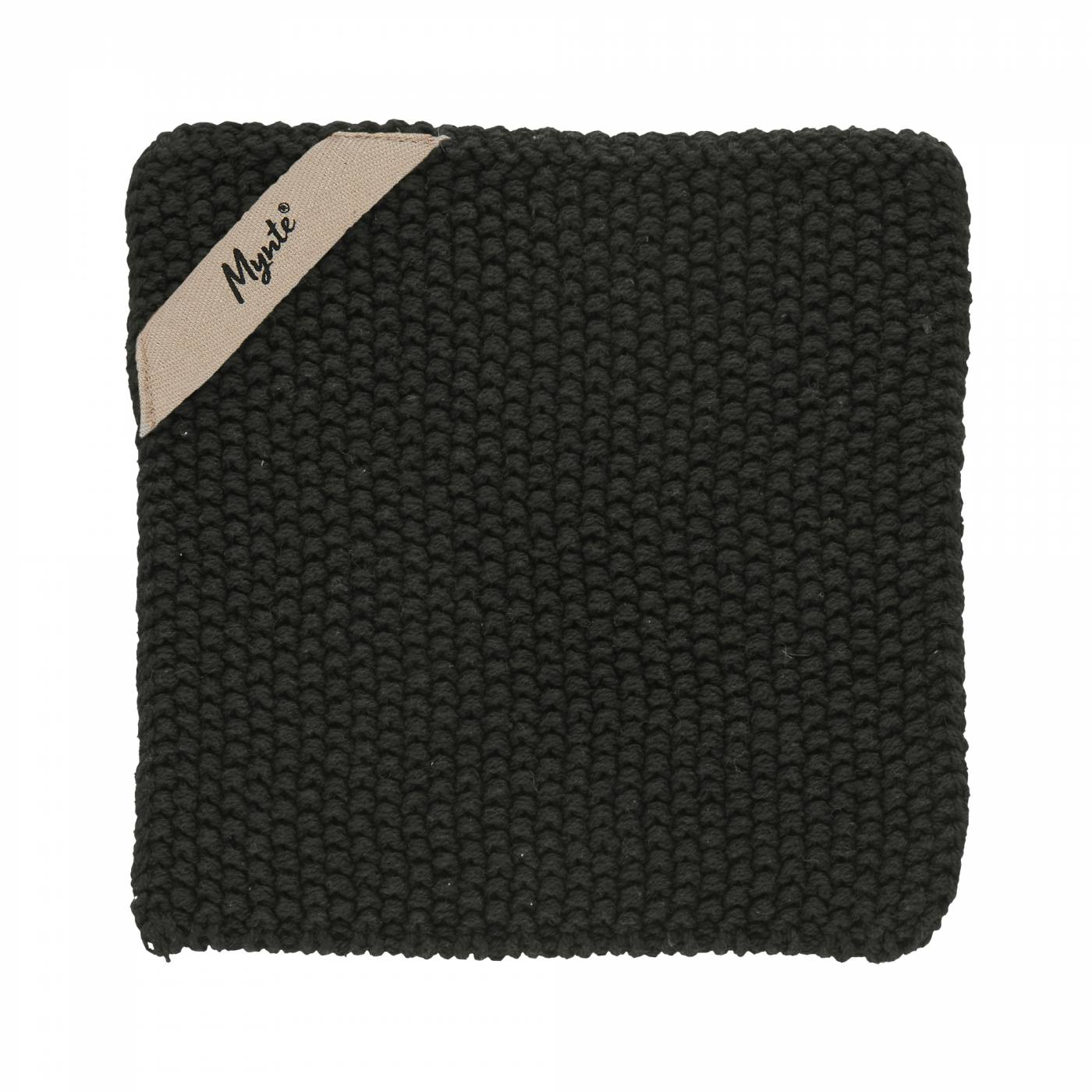 Topflappen Mynte gestrickt schwarz