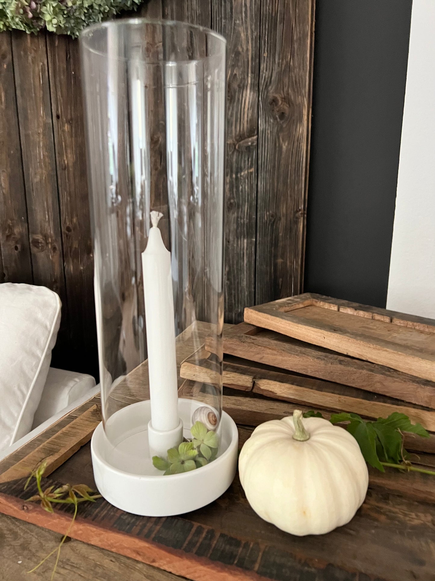 Windlicht mit Glaszylinder weiss