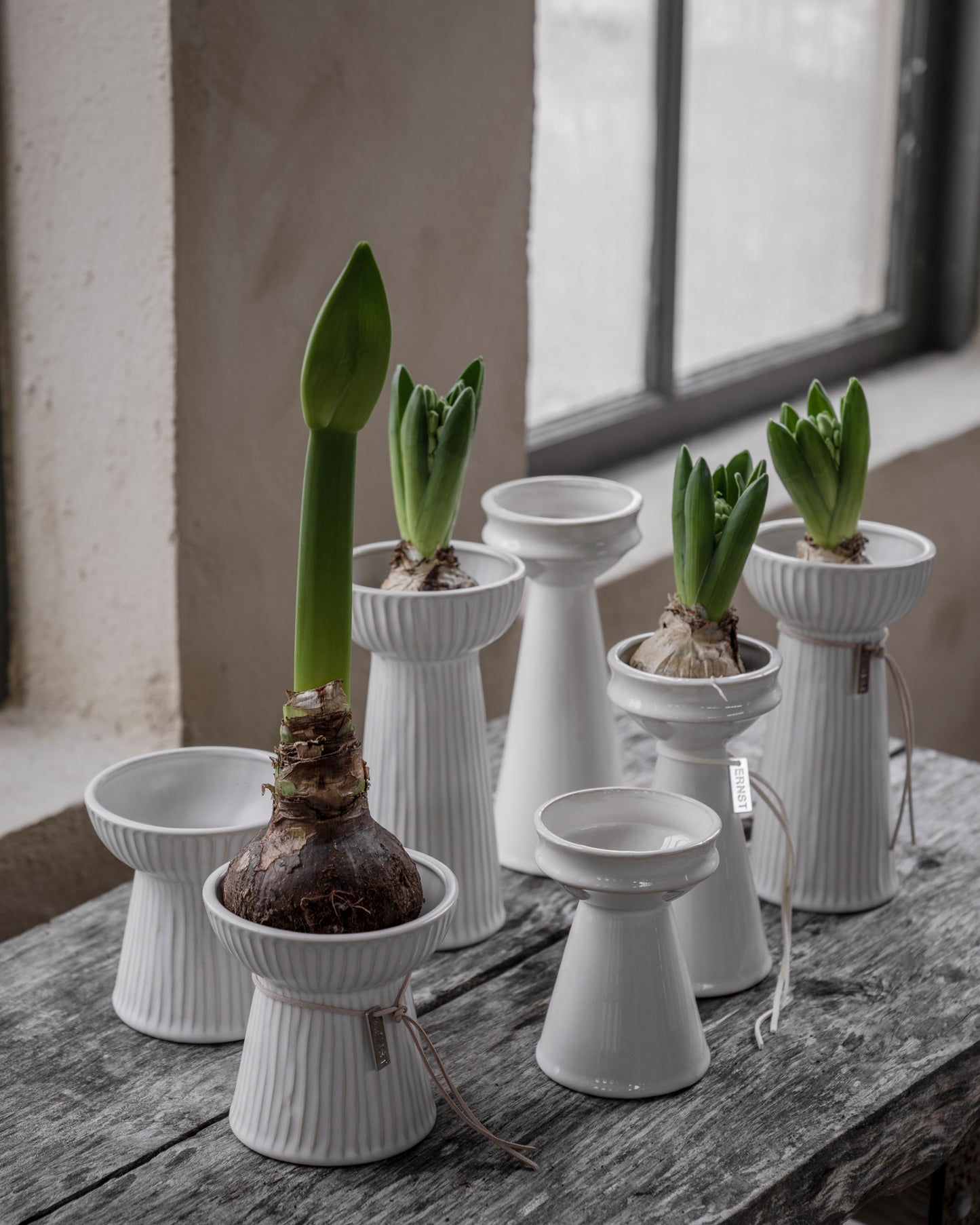 Hyazinthen Vase ERNST ribbled naturweiss