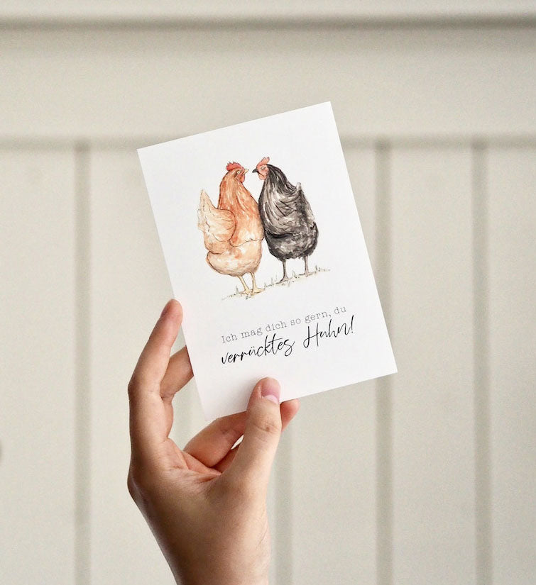 Postkarte "verrücktes Huhn"