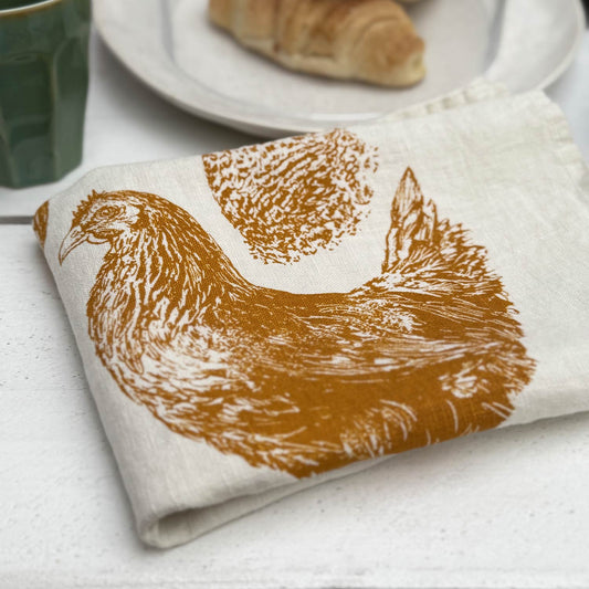 Geschirrtuch Leinen Hühnertrio