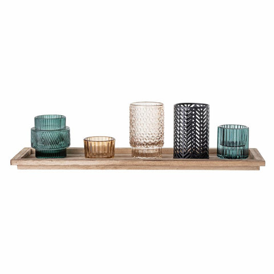 Sanga Tablett mit Teelichtgläsern Blue, Glas 6teilig