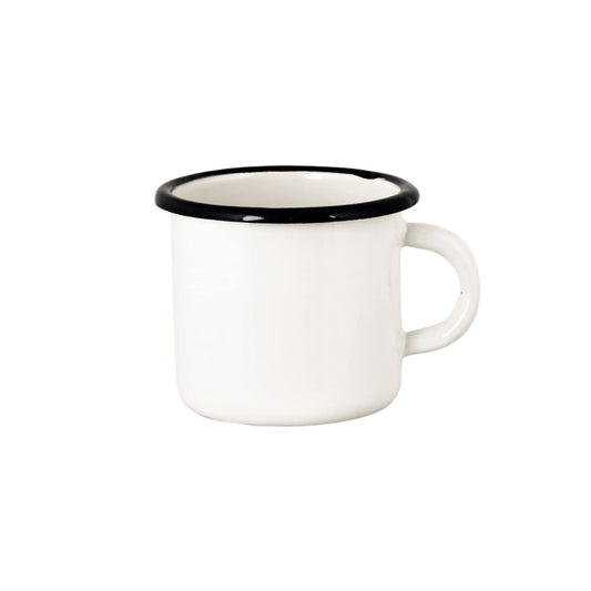 Emaille Tasse creme mit schwarzem Rand