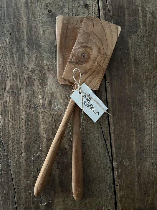 Salatbesteck eckig klein Holz