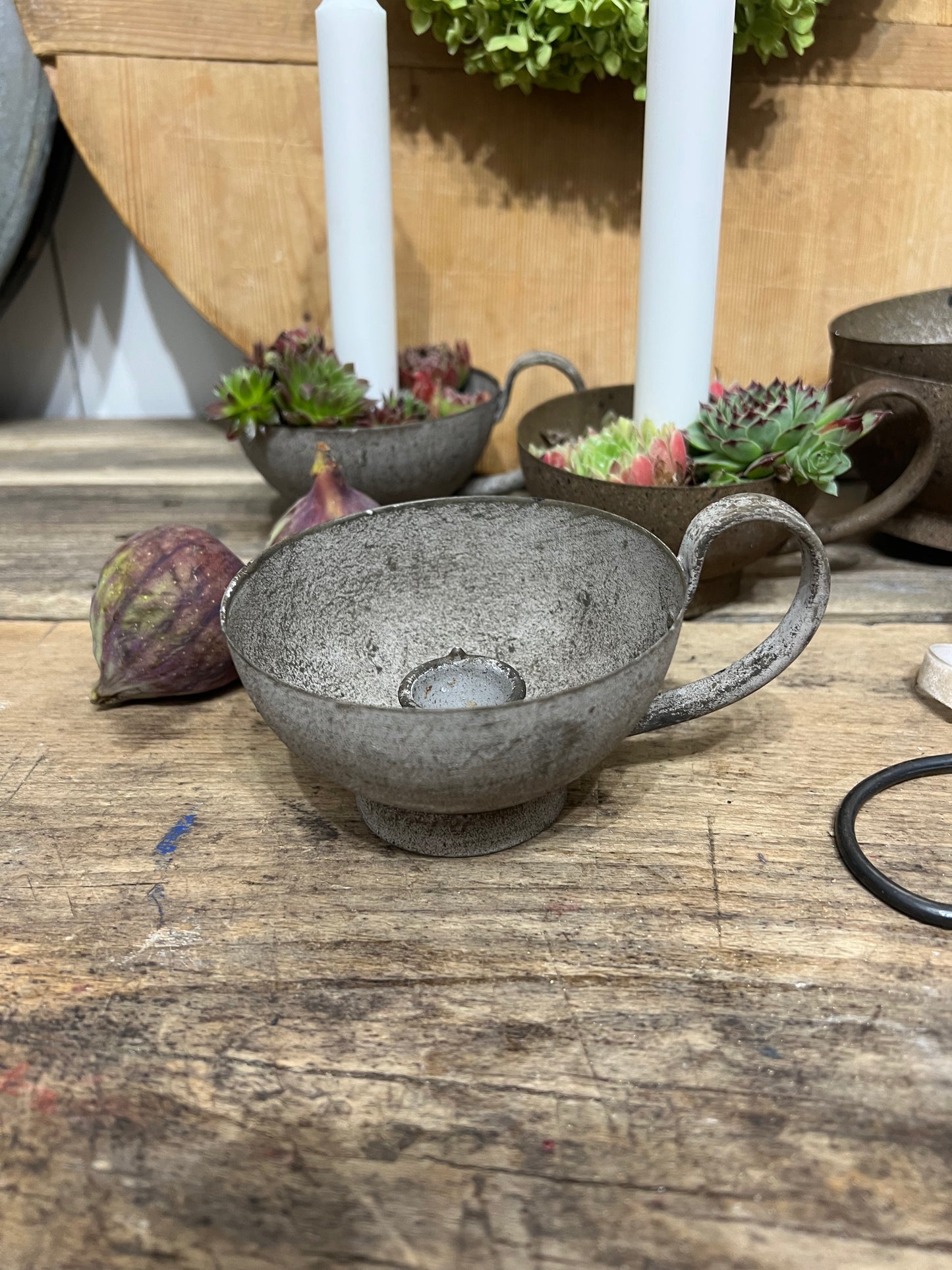 Tasse mit Kerzenhalter „antik-grau“