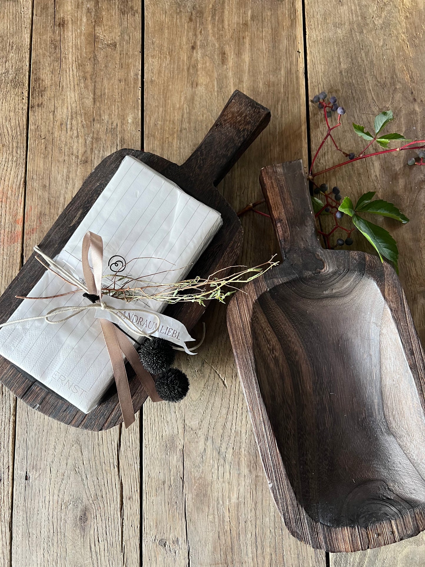 Geschenkset Servietten mit Holzschale