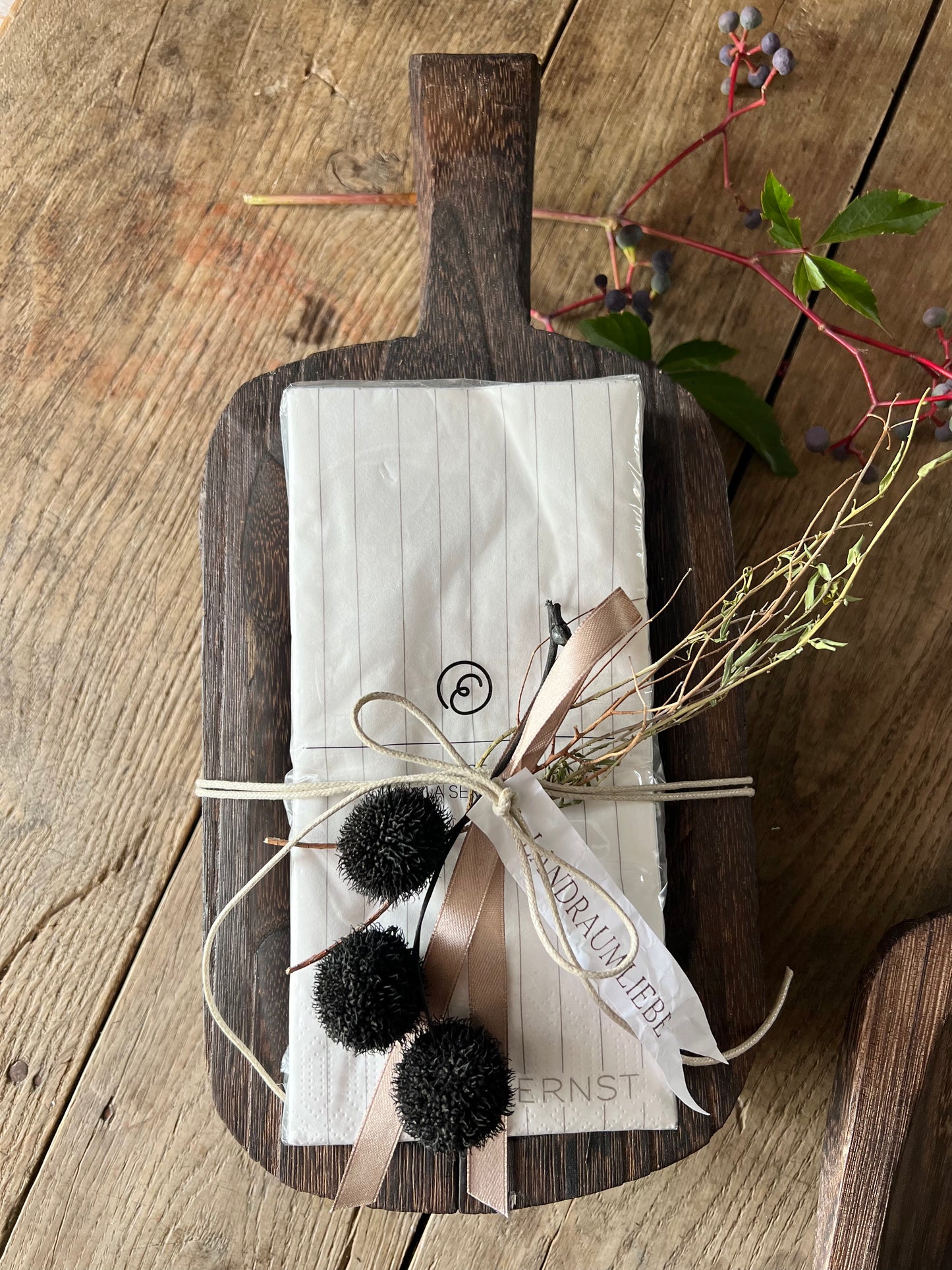 Geschenkset Servietten mit Holzschale
